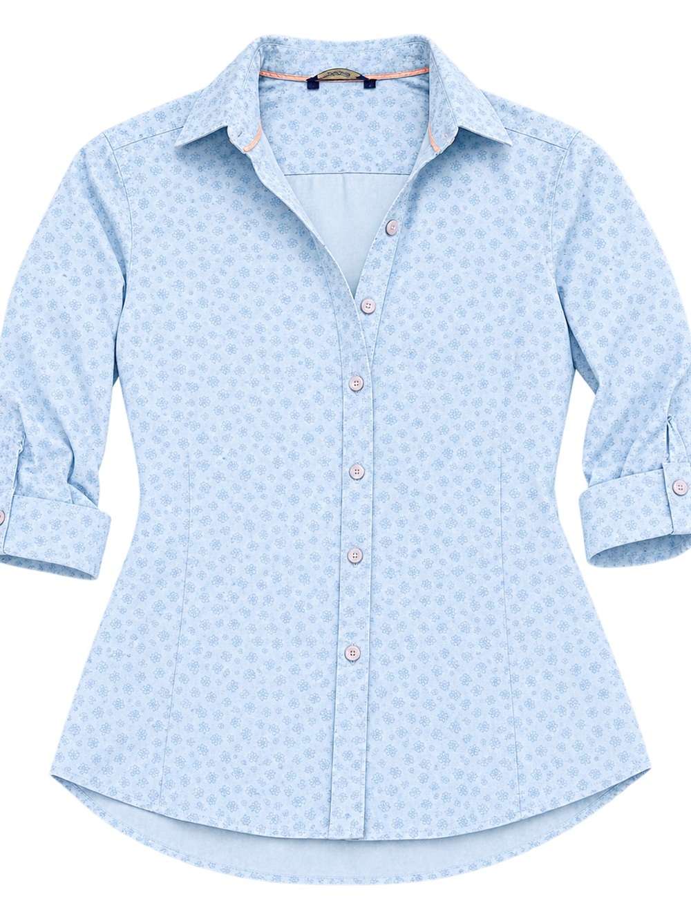 Avenue Pale Blue Floral-Print Button Down Cotton Shirt